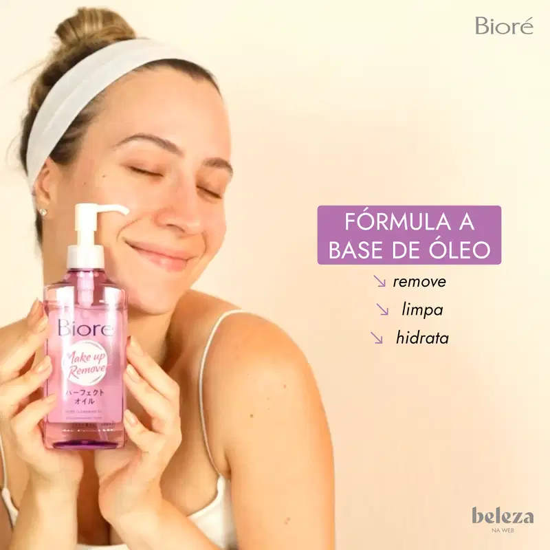 Fórmula a base de óleo: remove, limpa, hidrata. Biore.