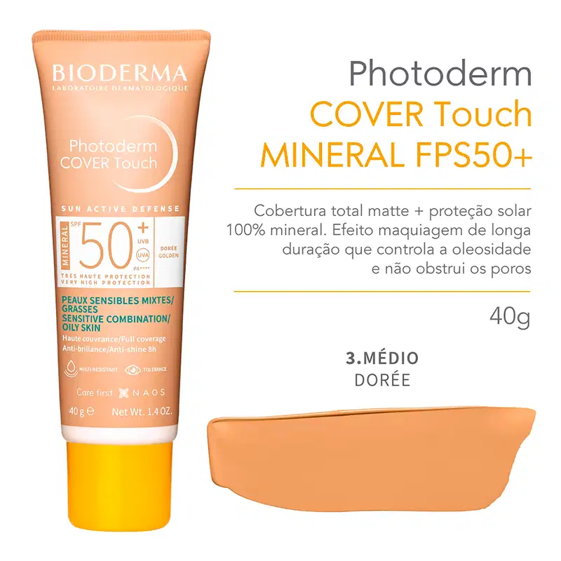 Bioderma Photoderm Cover Touch Mineral FPS 50+ 3.0 - Protetor Solar Facial 40g