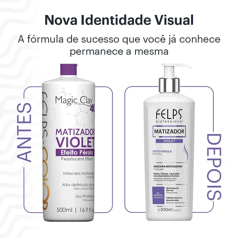 Felps Professional Color Magic Clay 4K Violet Efeito Pérola - Máscara Matizadora 500ml