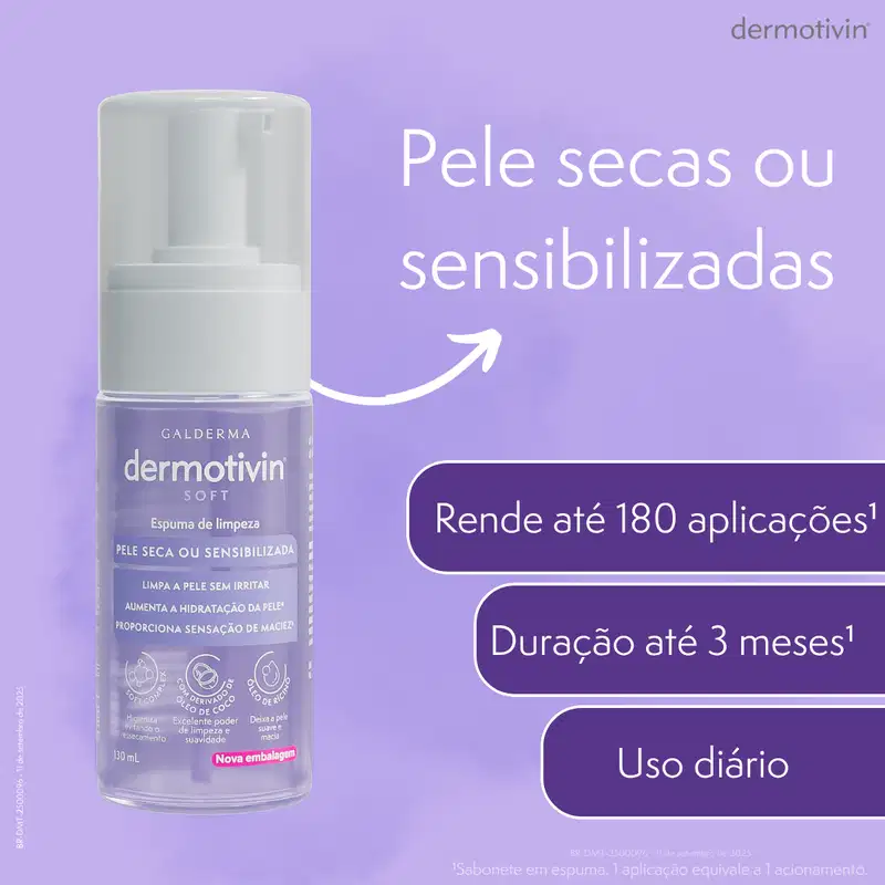 Dermotivin Soft Soft Pele Seca ou Sensibilizada - Espuma de Limpeza Facial 130ml