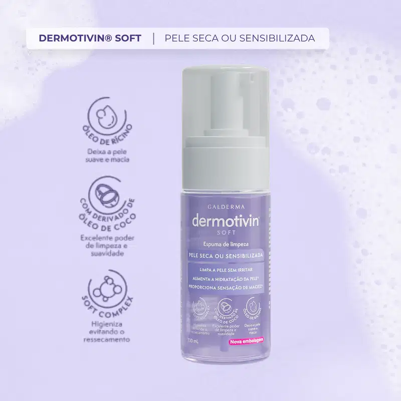 Dermotivin Soft Soft Pele Seca ou Sensibilizada - Espuma de Limpeza Facial 130ml