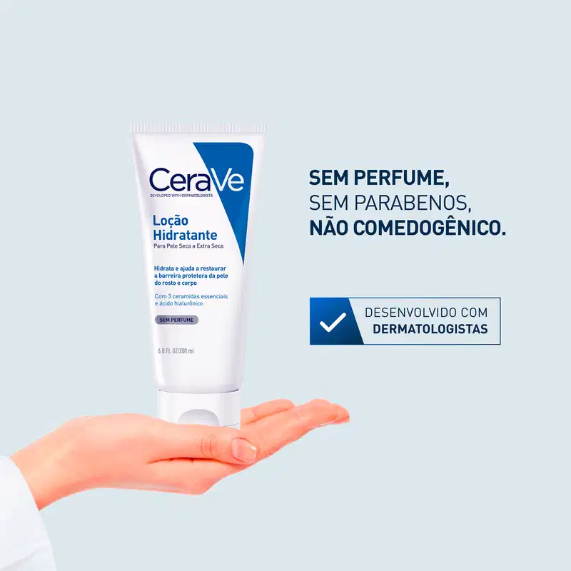 CeraVe para Pele Seca a Extra Seca - Loção Hidratante Facial e Corporal Sem Perfume 200ml