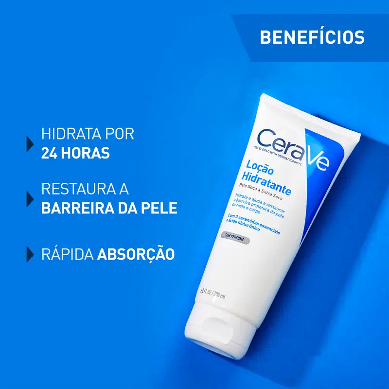 CeraVe para Pele Seca a Extra Seca - Loção Hidratante Facial e Corporal Sem Perfume 200ml