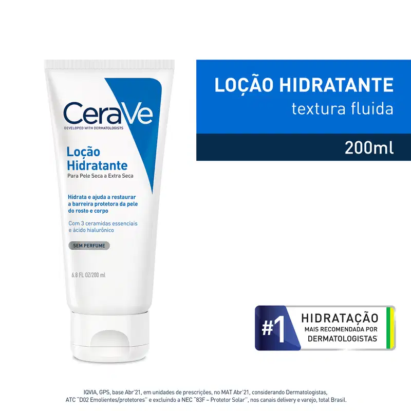 CeraVe para Pele Seca a Extra Seca - Loção Hidratante Facial e Corporal Sem Perfume 200ml