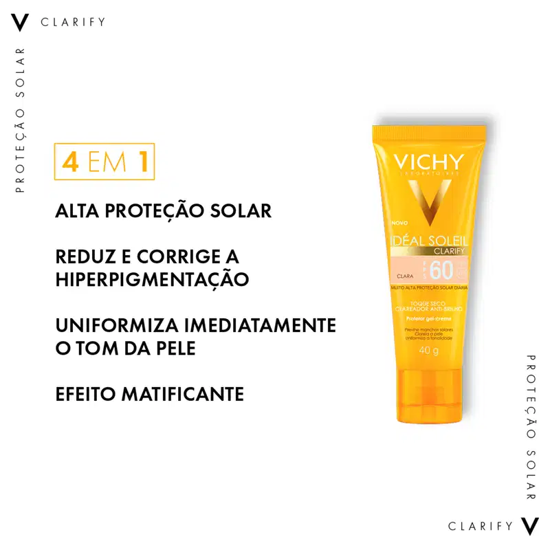 Vichy Idéal Soleil Clarify FPS 60 Cor Média - Protetor Solar Facial com Cor 40g
