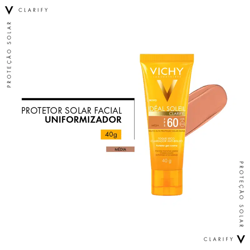 Vichy Idéal Soleil Clarify FPS 60 Cor Média - Protetor Solar Facial com Cor 40g