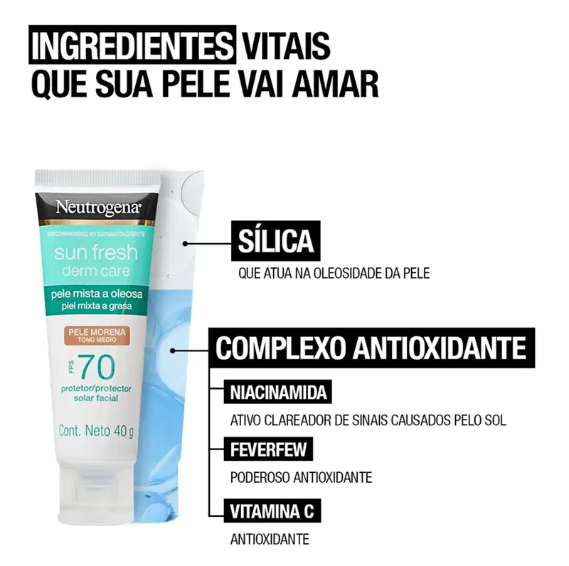 Neutrogena Sun Fresh Derm Care FPS 70 Pele Morena - Protetor Solar Facial 40g