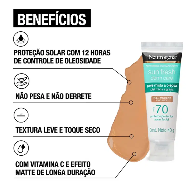 Neutrogena Sun Fresh Derm Care FPS 70 Pele Morena - Protetor Solar Facial 40g