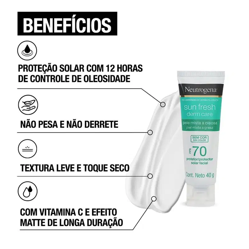 Neutrogena Sun Fresh Derm Care FPS 70 - Protetor Solar Facial 40g