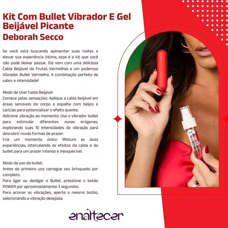 Kit Deborah Secco Bullet Vibrador intimo, Gel Beijável Deborah Secco Picante, Gel intimo Deborah Secco