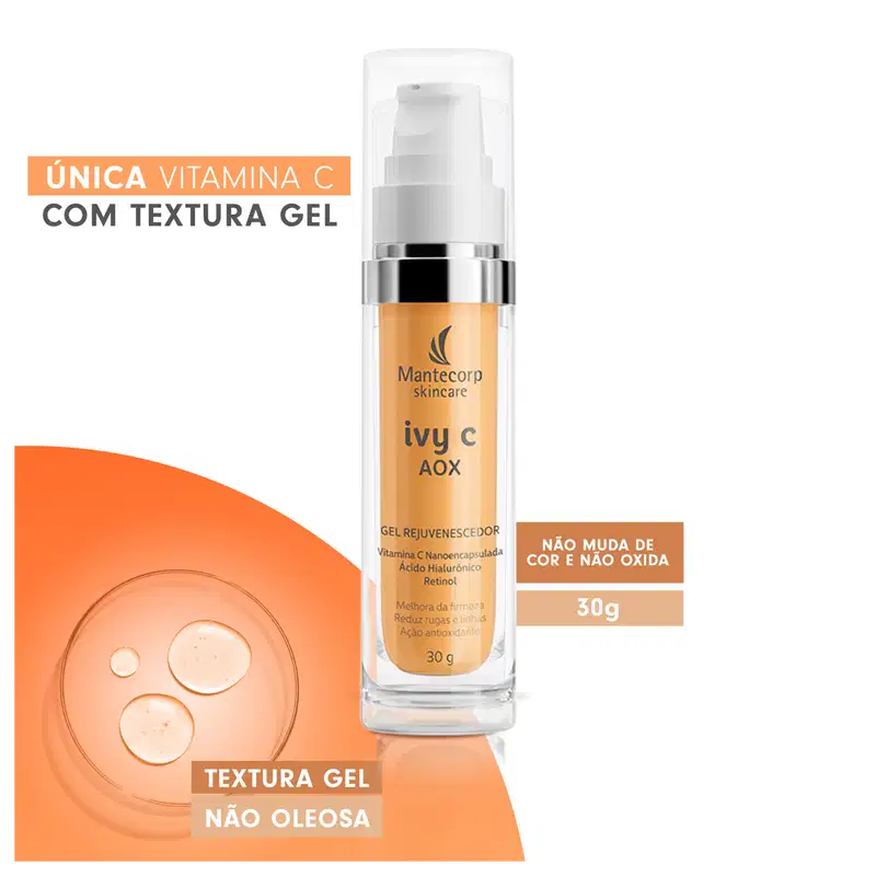 Única vitamina c com textura em gel, não oleosa, não muda de cor e não oxida.