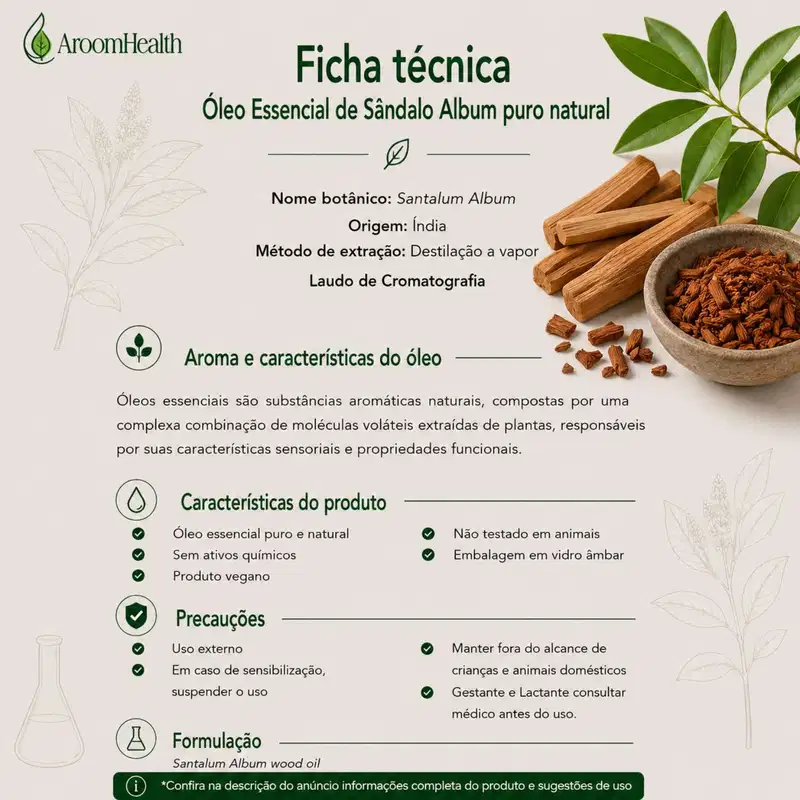 Óleo Essencial Puro Natural de Sândalo Album 5 ml