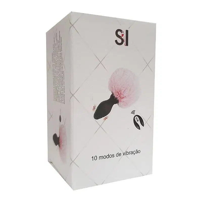 Plug Anal em Silicone Pompom de Coelho com Vibração e Controle Remoto Tamanho M Branco