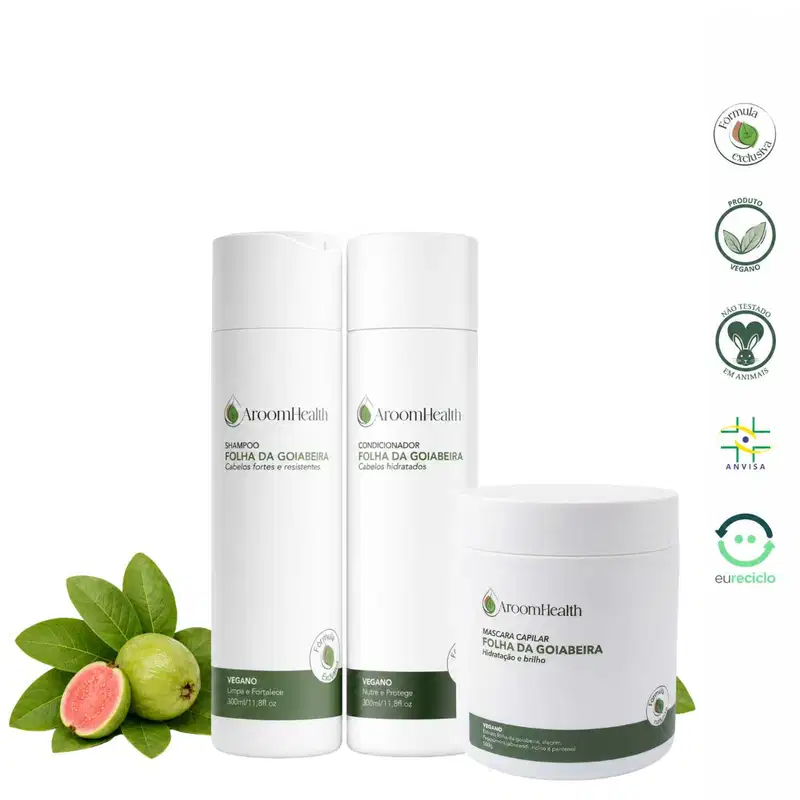 Kit de Shampoo, Condicionador e Máscara Capilar Folha da Goiabeira Fórmula Exclusiva