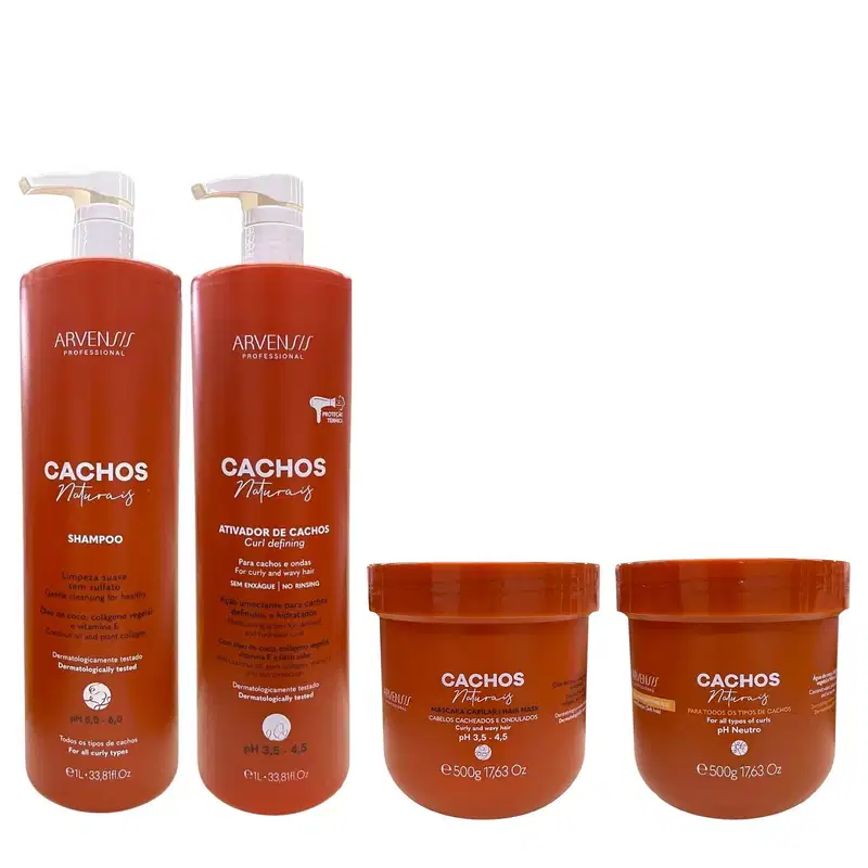 Kit Arvensis Professional Cachos Naturais - Shampoo 1L + Ativador De Cachos 1L + Máscara 500g + Geleia 500g