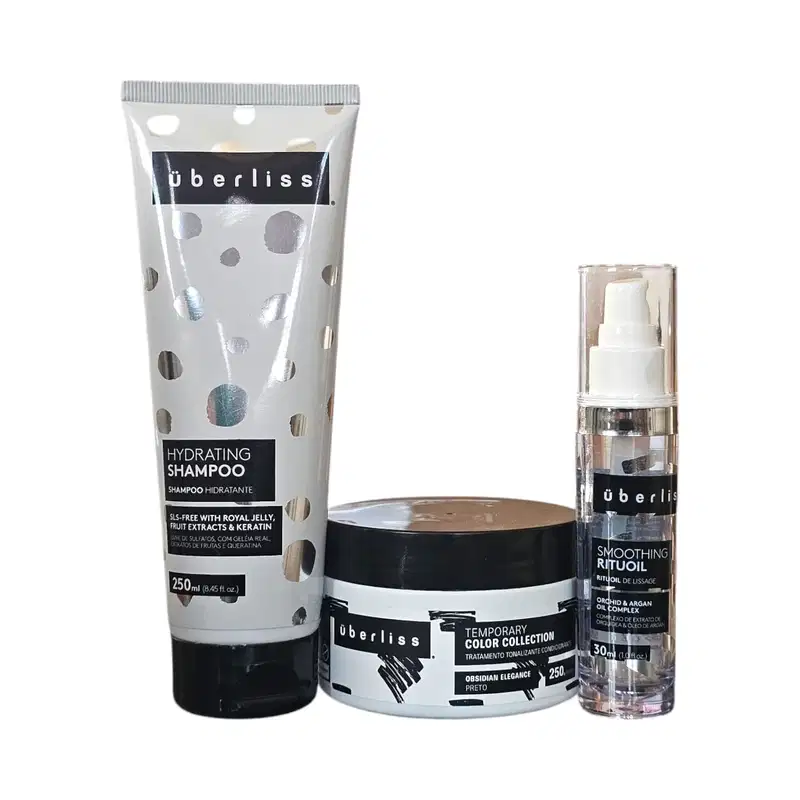 Kit  Avlon Uberliss Hydrating - Shampoo 250ml + Máscara Temporary Obsidian Elegance 250g + Smoothing Rituoil 30ml