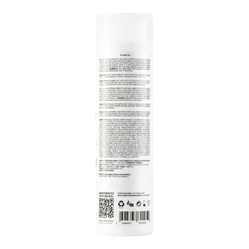 Kit Braé Intense Repair By Ana Paula Siebert - Shampoo 250ml + Condicionador 250ml + Hair Repair 260ml + Máscara 200g