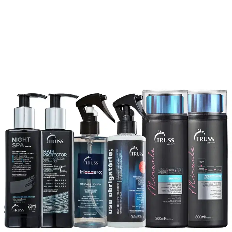 Kit Truss Miracle - Shampoo 300ml + Condicionador 300ml + Night Spa 250ml + Hair Protector 250ml + Frizz Zero Spray 260ml + Uso Obrigatório Spray 260ml
