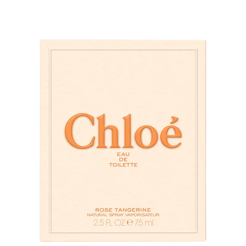 Frasco de perfume Chloé com tampa prateada e laço laranja, em embalagem de vidro com listras verticais, exibindo o nome da marca em destaque.