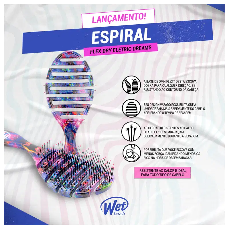 Wet Brush Pro Flex Dry Eletric Dreams Espiral - Escova de Cabelo