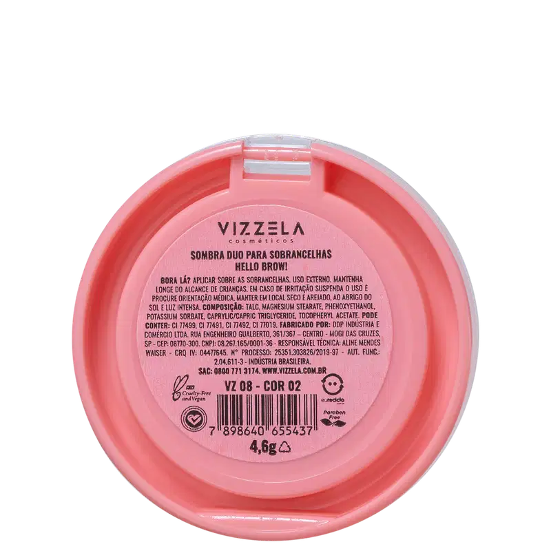 Vizzela Cosméticos Hello Brow! Sombra Duo Para Sobrancelhas 02 - Sombra para Sobrancelhas 4,6g