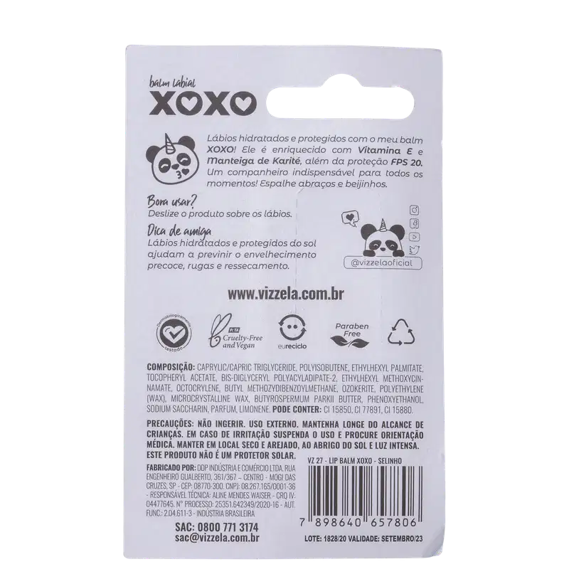 Vizzela Cosméticos Balm Xoxo FPS 20 Selinho - Bálsamo Labial 4g