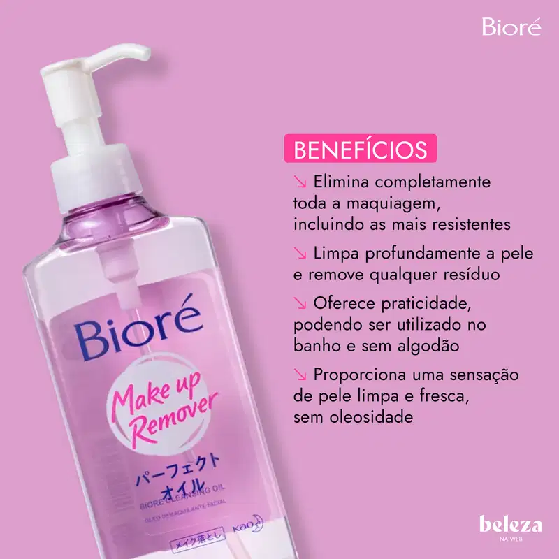 Benefícios: Elimina completamente toda a maquiagem, incluindo as mais resistentes. Limpa profundamente a pele e remove qualquer resíduo. Oferece praticidade, podendo ser utilizado no banho e sem algodão. Proporciona uma sensação de pele limpa e fresca