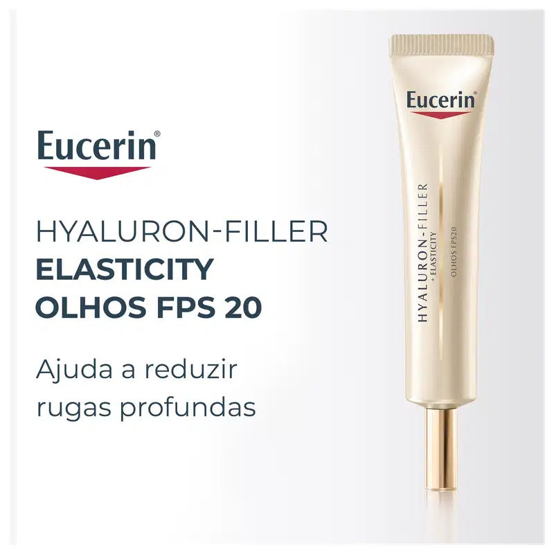 Tubo de creme Eucerin Hyaluron-Filler Elasticity com FPS 20, que ajuda a reduzir rugas profundas.
