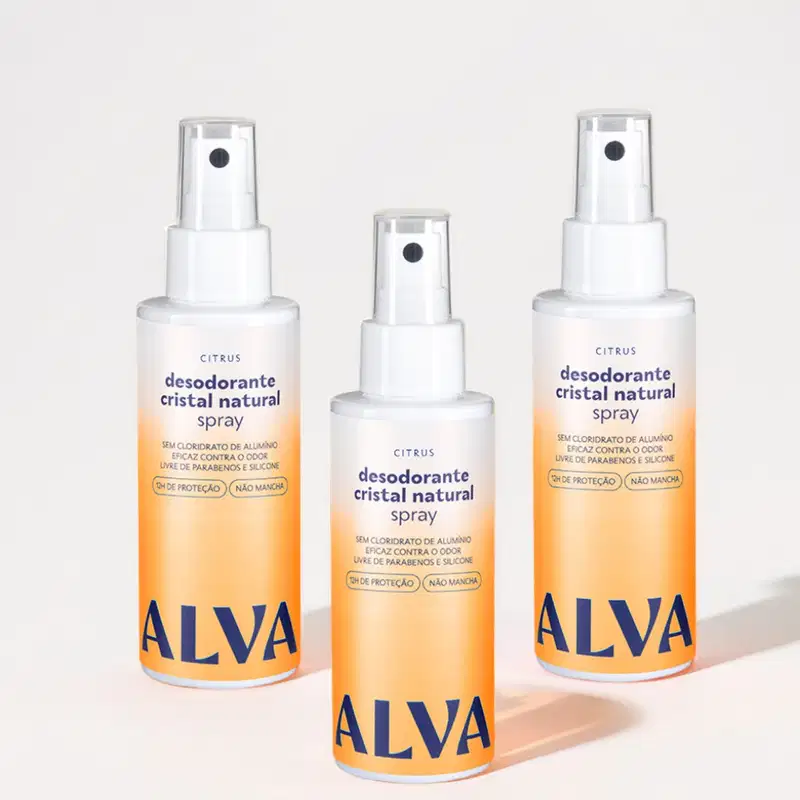 Kit Cristal Natural Alva: Trio 3 Desodorantes Spray 120ml 12 Horas de Proteção Citrus