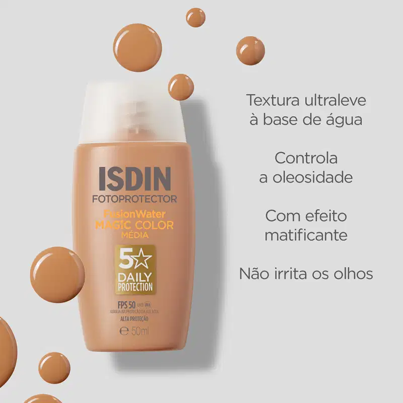 ISDIN Fusion Water Magic Color FPS 50 Cor Média - Protetor Solar Facial com Cor 50ml