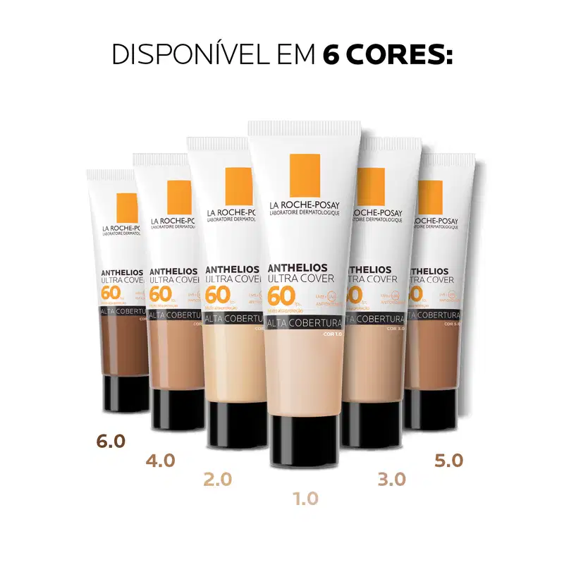 DISPONÍVEL EM 7 CORES: Anthelios Ultra Cover 60, La Roche-Posay Anthelios Ultra Cover 60, Thelios Tra Cover 0, Thelios Tra Cover 1.0, Thelios Tra Cover 3.0, Thelios Tra Cover 4.0, Thelios Tra Cover 5.0, Thelios Tra Cover 6.0.