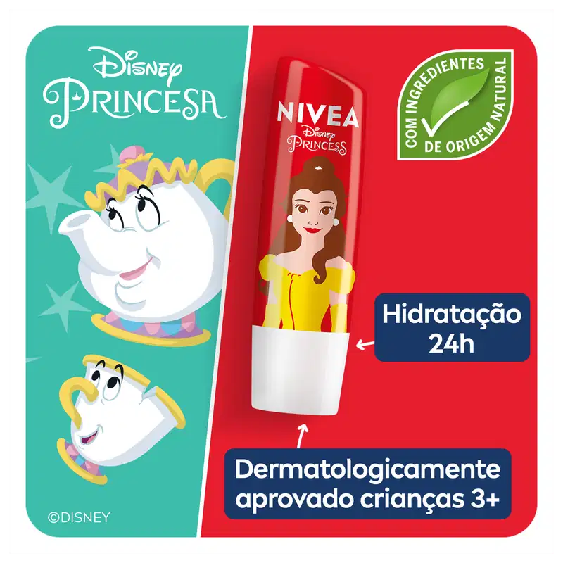 NIVEA Shine Morango Edição Limitada Disney Princess Bela - Hidratante Labial 4,8g