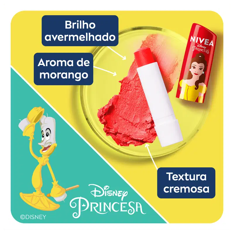 NIVEA Shine Morango Edição Limitada Disney Princess Bela - Hidratante Labial 4,8g