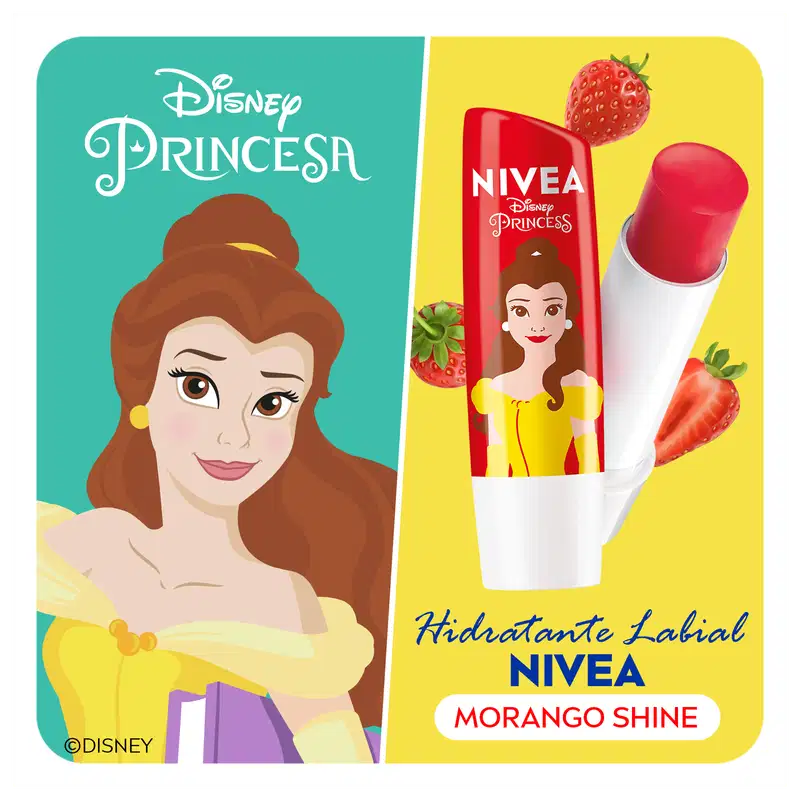 NIVEA Shine Morango Edição Limitada Disney Princess Bela - Hidratante Labial 4,8g