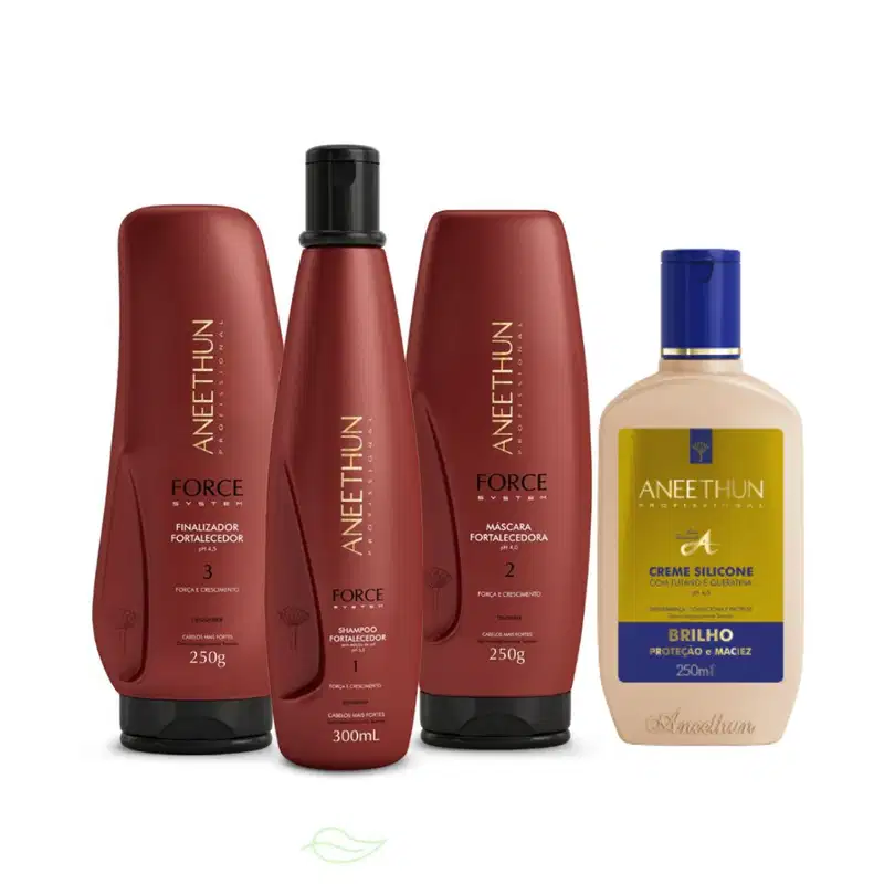 Aneethun Force Shampoo,Máscara e Finalizador +Creme Silicone