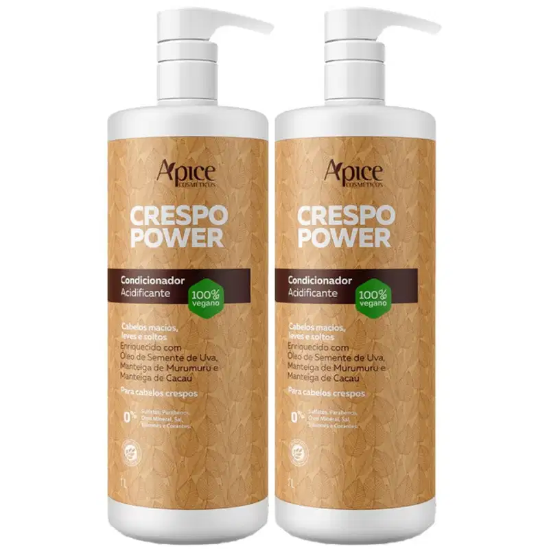 Kit 2 Condicionador Crespo Power Apice Apse Hidratação Cabelo Profissional Limpeza Suave Vegano 1L	