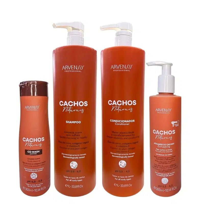 Kit Arvensis Professional Cachos Naturais - Shampoo 1L + Condicionador 1L + Co-Wash 300ml + Ativador De Cachos 300ml