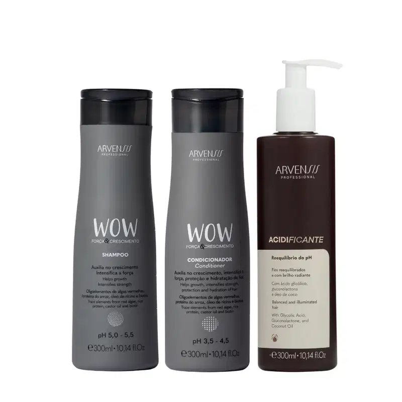 Kit Arvensis WOW Força e Crescimento - Shampoo & Condicionador 300ml + pH Acidificante 300ml
