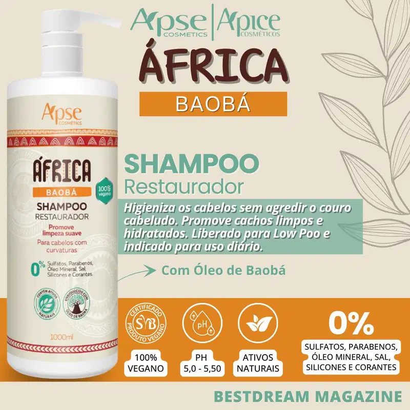 Shampoo África Baobá Apice Restaurador Vegano Curvatura 1l