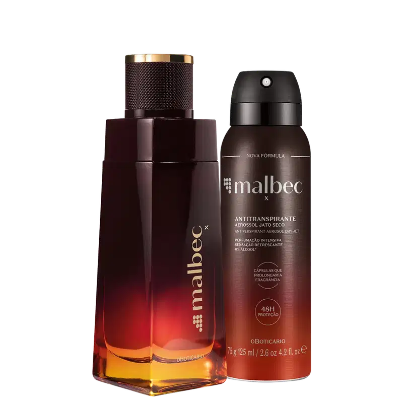 Conjunto Malbec X o Boticário Masculino - Desodorante Colônia 100ml + Desodorante Antitranspirante 125ml
