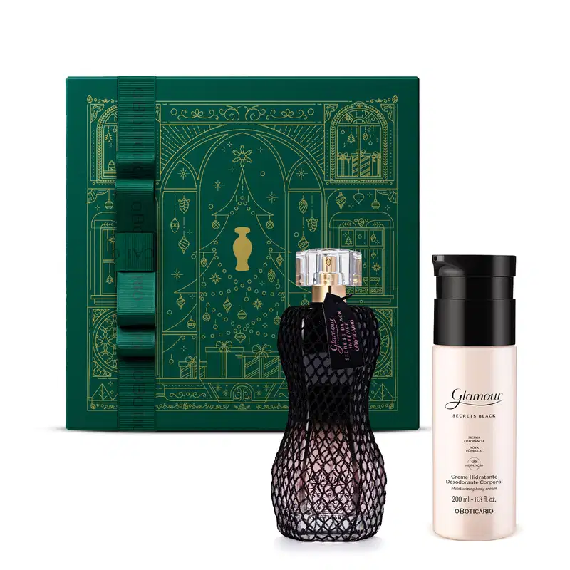 Combo Presente Glamour Secrets: Black Intense Desodorante Colônia 75ml + Loção Corporal Black 200ml + Caixa Presenteável