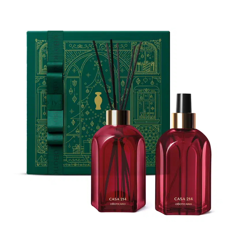 Combo Casa 214 Gardênia Imperial: Difusor de Ambiente com Varetas 250ml + Aromatizador de Ambiente em Spray 250ml + Caixa de Presente