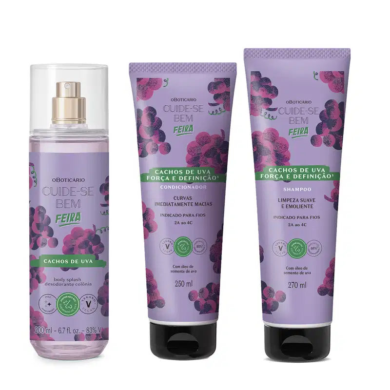 Kit Cuide-se Bem o Boticário Bem Cachos de Uva Corpo e Cabelo (3 Produtos)