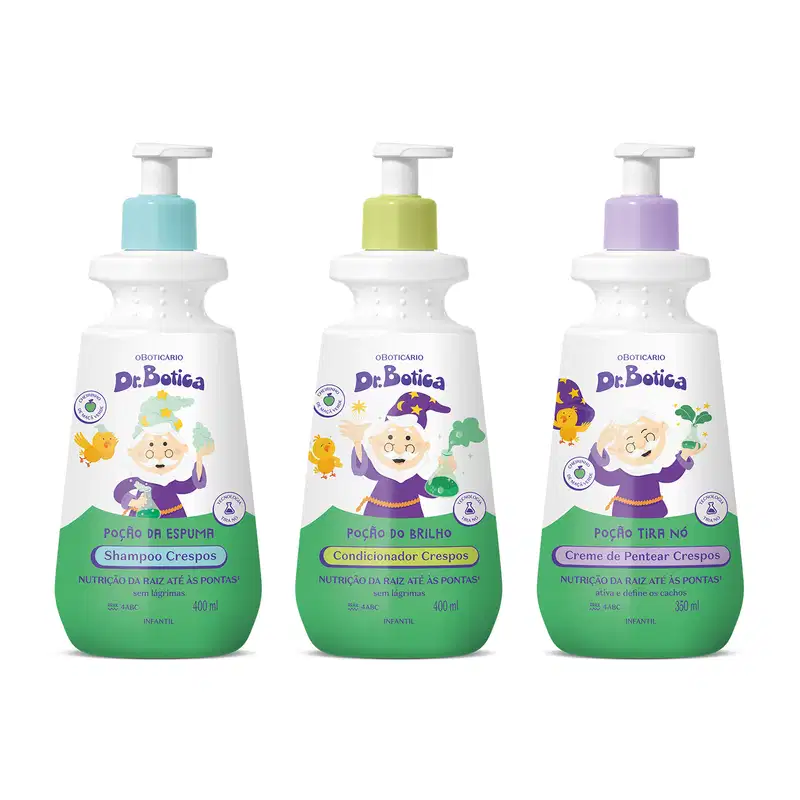 Combo Dr. Botica Cabelos Crespos 4 ABC: Shampoo  Infantil 400ml + Condicionador Infantil 400ml + Creme Para Pentear Infantil 350ml