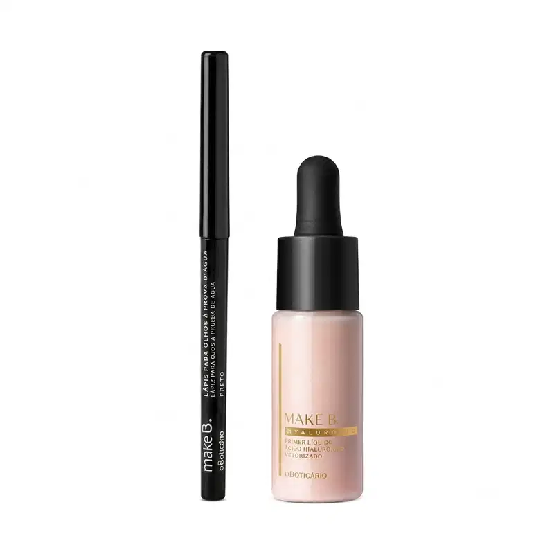 Combo Make B.: Lápis Retrátil para Olhos Preto + Primer Facial Líquido Hyaluronic 16ml