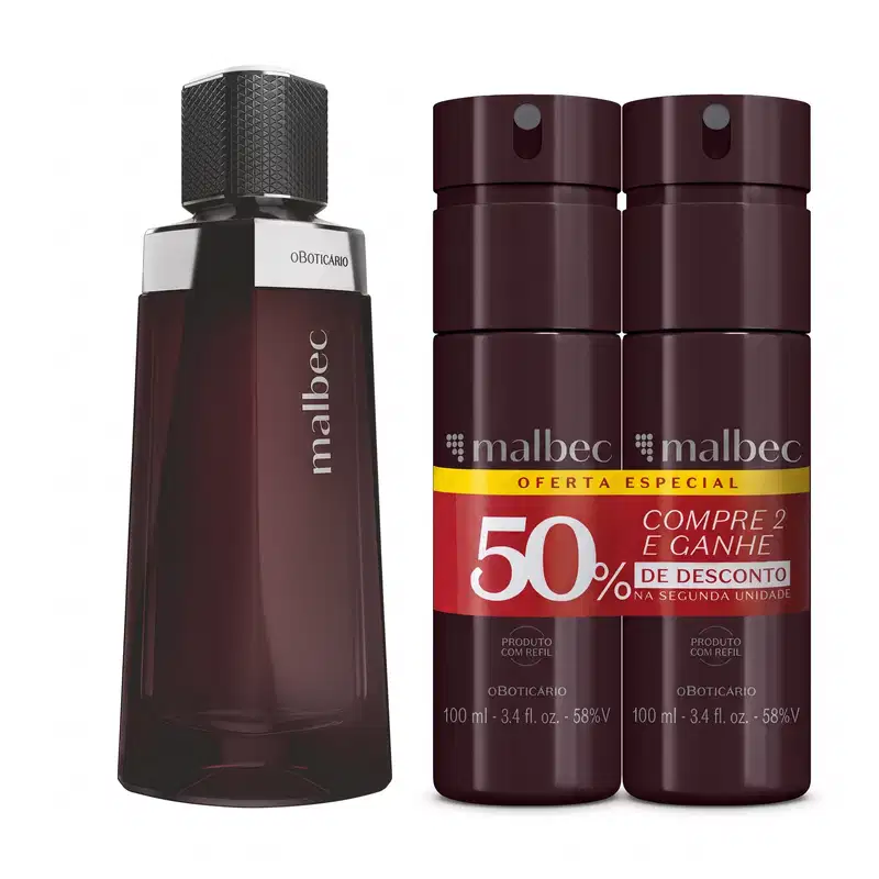 Combo Malbec: Desodorante Colônia 100ml + Body Spray 2x100ml