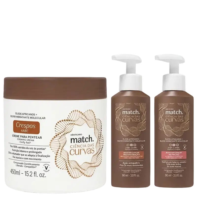 Combo Match Ciência das Curvas: Creme Para Pentear 450ml + Booster Capilar Nutrição 90ml + Booster Capilar Reconstrução 90ml
