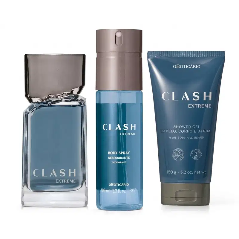 Combo Clash Extreme: Desodorante Colônia 100ml + Body Spray 100ml + Shower Gel 150g