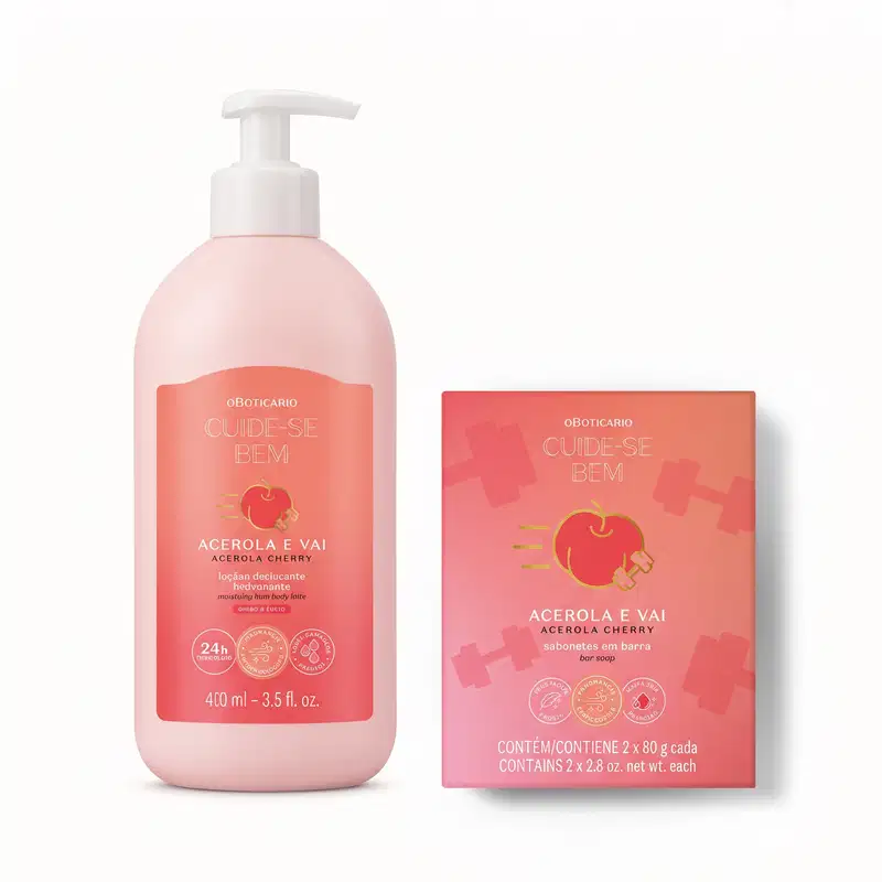 Combo Cuide-se Bem Acerola e Vai: Loção Desodorante Hidratante Corporal 400ml + Sabonetes em Barra 2 x 80g