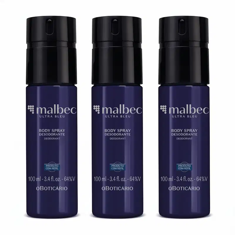 Combo Malbec Ultra Bleu Body Spray Desodorante 100ml (3 unidades)